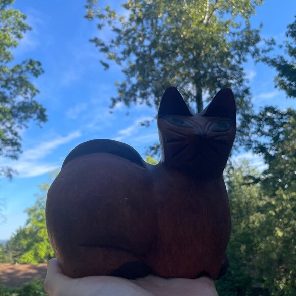 Wooden Simese Cat Figurine Sculpted MCM Hand Carved 5.5" x 5.5". - Picture 7 of 7